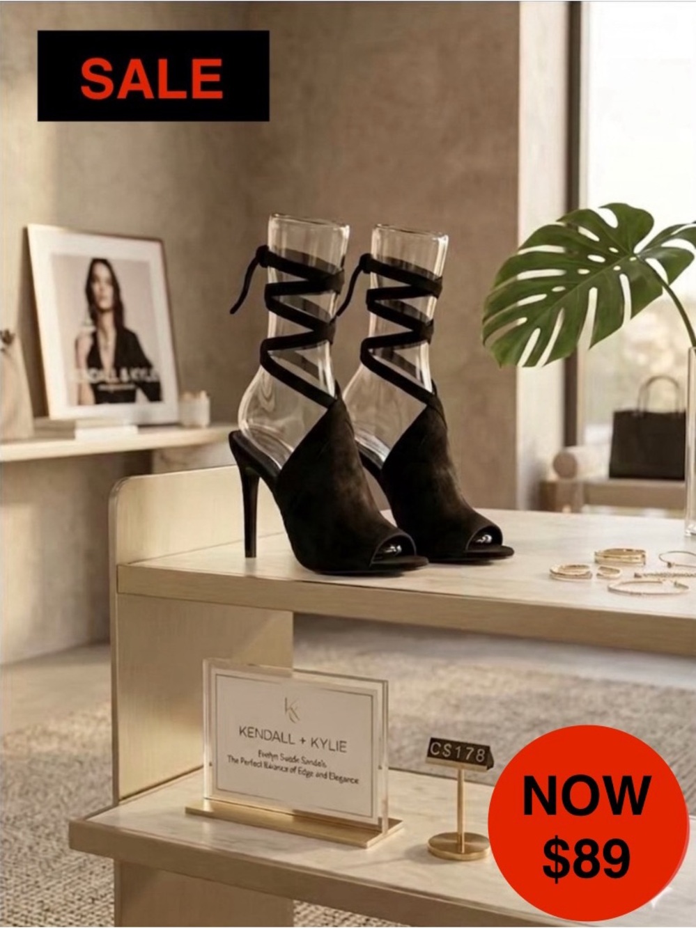 Kendall + Kylie "Evelyn" Black Suede Ankle-Tie Sandals US 5.5